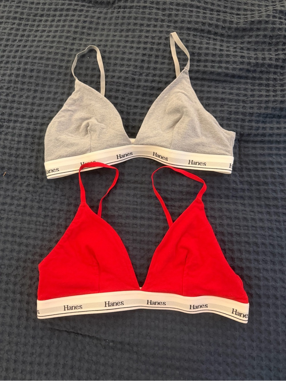 Hanes Triangle Bralettes in Red & Light Gray - 2-Pack